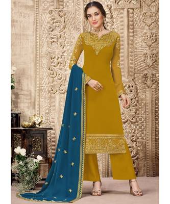 Mustard Georgette Palazzo Style Suit 1