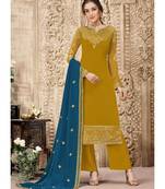 Mustard Georgette Palazzo Style Suit