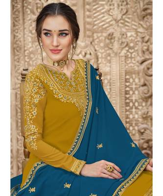 Mustard Georgette Palazzo Style Suit 2