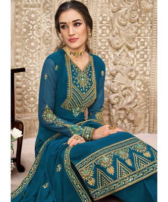 Teal Georgette Palazzo Style Suit 2