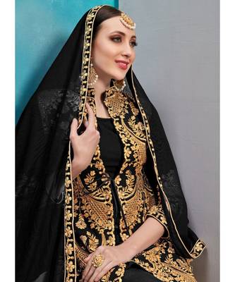 Faux Georgette Resham Black Jacket Style Suit 4