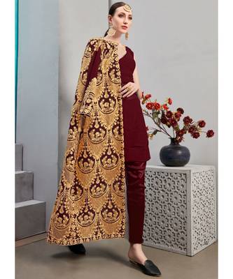 Maroon Faux Georgette Resham Jacket Style Suit 2