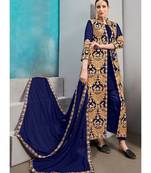 Faux Georgette Navy Blue Jacket Style Suit