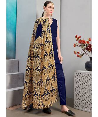 Faux Georgette Navy Blue Jacket Style Suit 2