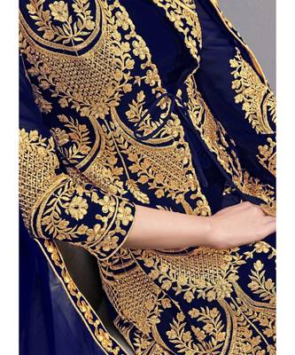 Faux Georgette Navy Blue Jacket Style Suit 3