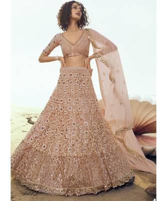 Peach Sequence Embroidered Lehenga Choli 1