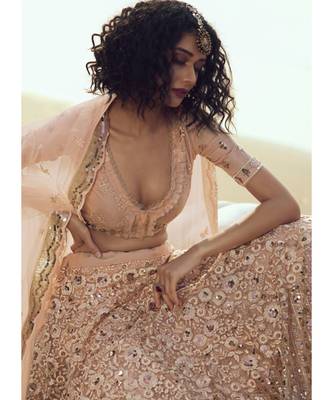 Peach Sequence Embroidered Lehenga Choli 4