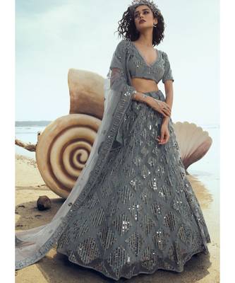 Slate Grey Sequence Embroidered Lehenga Choli 1