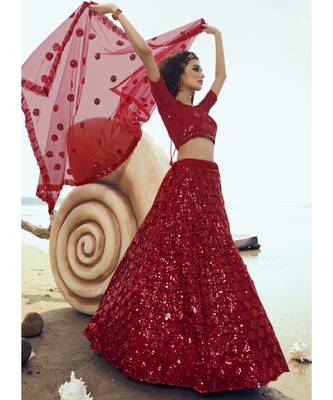 Rouge Red Sequence Embroidered Lehenga Choli 2