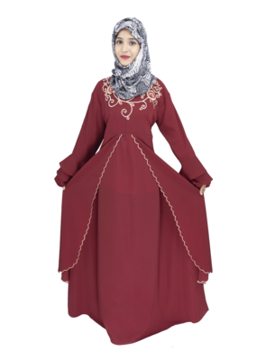 Maroon embroidered crepe abaya 1