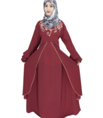 Maroon embroidered crepe abaya