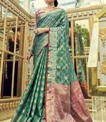 Green woven banarasi saree with blouse