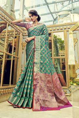 Green woven banarasi saree with blouse 2