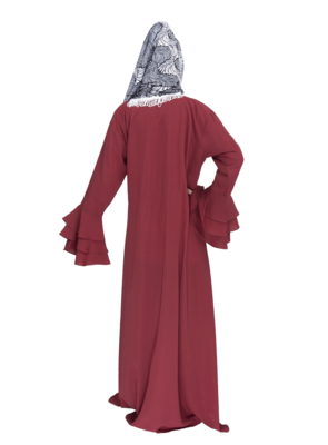 Maroon embroidered crepe abaya 2