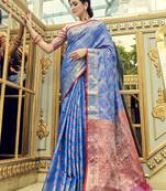 Blue woven banarasi saree with blouse