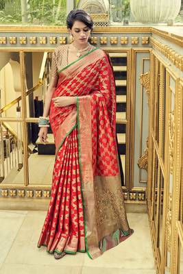 Red woven banarasi saree with blouse 1