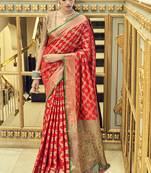 Red woven banarasi saree with blouse
