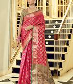 Pink woven banarasi saree with blouse