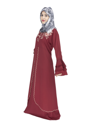 Maroon embroidered crepe abaya 3