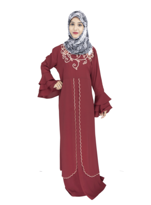 Maroon embroidered crepe abaya 4