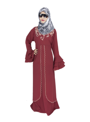 Maroon embroidered crepe abaya 5