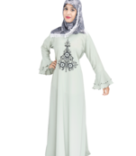 Cyan embroidered crepe abaya