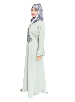 Cyan embroidered crepe abaya 3