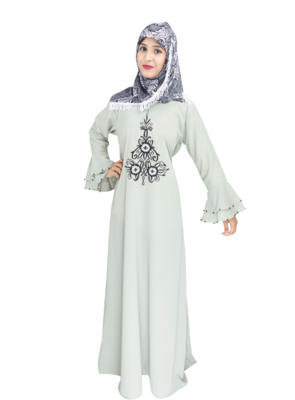 Cyan embroidered crepe abaya 4