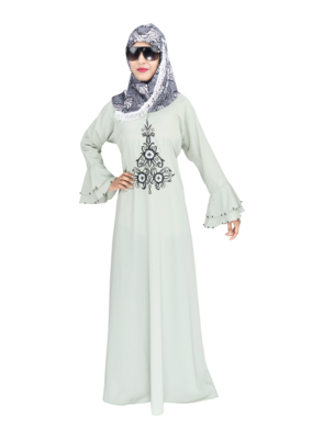 Cyan embroidered crepe abaya 5