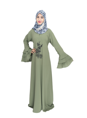 Green embroidered crepe abaya 1