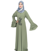Green embroidered crepe abaya
