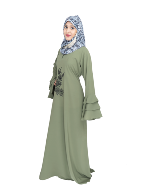 Green embroidered crepe abaya 3