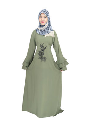 Green embroidered crepe abaya 4