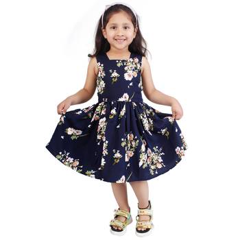 Blue Kids Poly Crape Knee Length Frock 1