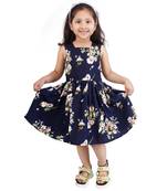 Blue Kids Poly Crape Knee Length Frock