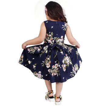 Blue Kids Poly Crape Knee Length Frock 2