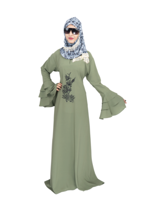 Green embroidered crepe abaya 5