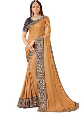 Beige embroidered art silk saree with blouse 1