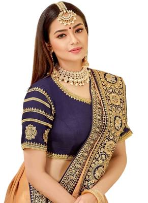 Beige embroidered art silk saree with blouse 2