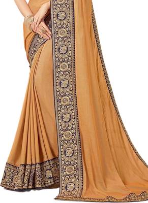 Beige embroidered art silk saree with blouse 3