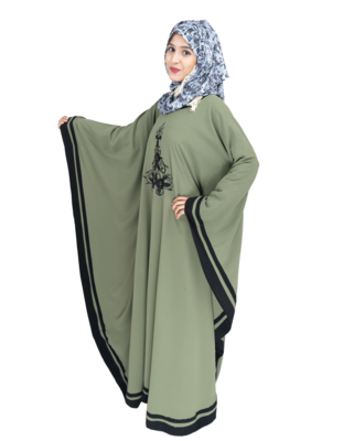 Green embroidered crepe abaya 3