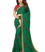 Green embroidered chiffon saree with blouse