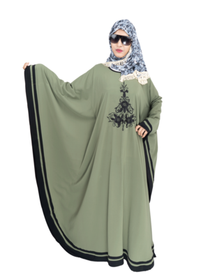 Green embroidered crepe abaya 4