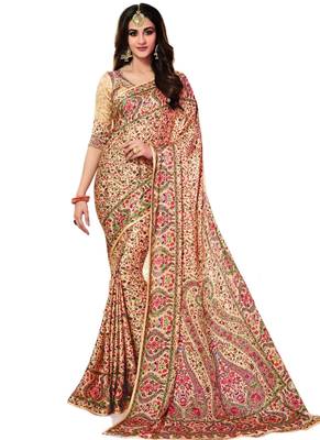 Multicolor printed art silk saree with blouse 1