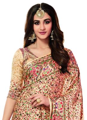 Multicolor printed art silk saree with blouse 2