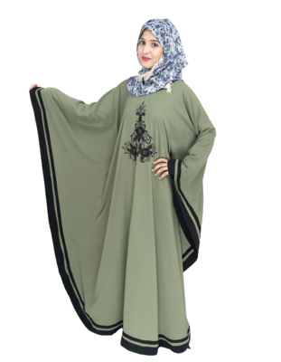 Green embroidered crepe abaya 5