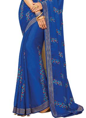 Blue embroidered chiffon saree with blouse 3