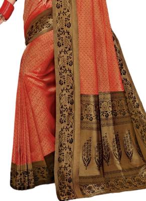 Orange printed art silk saree with blouse 3
