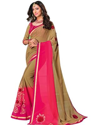 Brown printed georgette saree with blouse 1