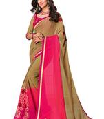 Brown printed georgette saree with blouse